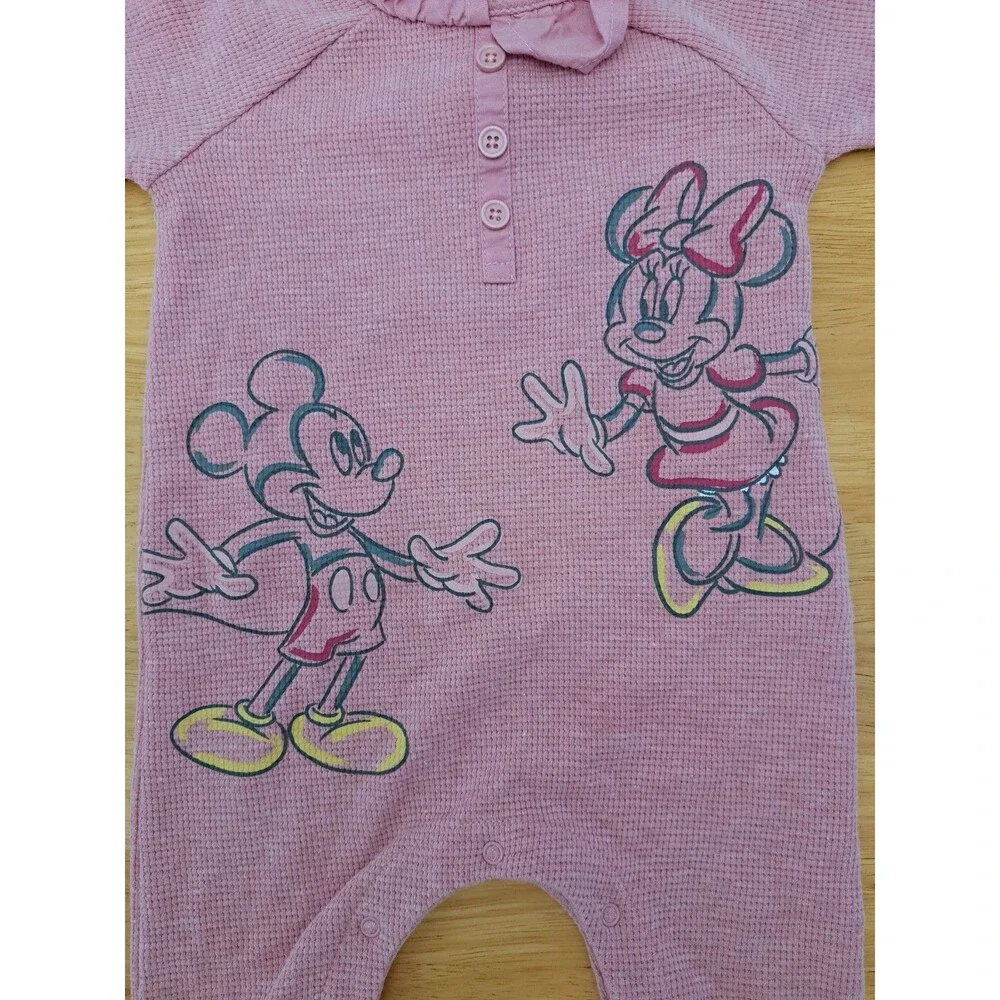Disney Baby Minnie Mickey Pink Waffle Romper & Carter's Red Plaid Dress 6-9 Mos